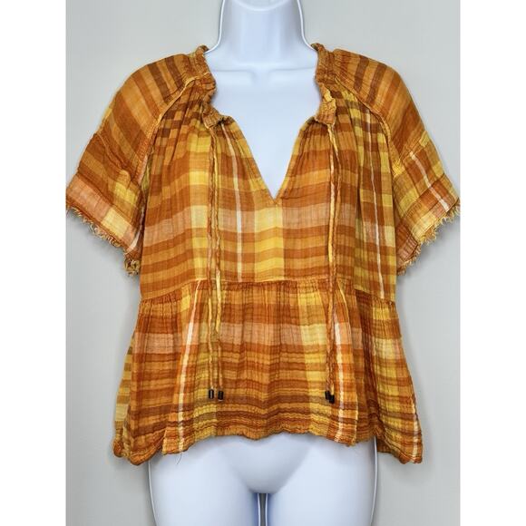 Anthropologie Pilcro Bette Babydoll Top XS Orange Flowy Peasant Gauzy Milkmaid - Picture 7 of 16